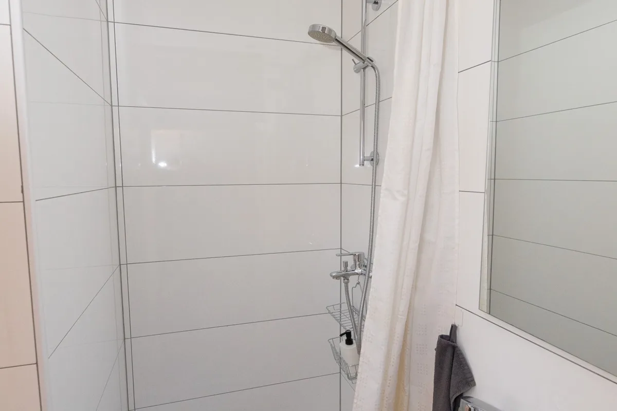 Shower and basin in the private bathroom of Woody 1 studio apartment, Zagreb